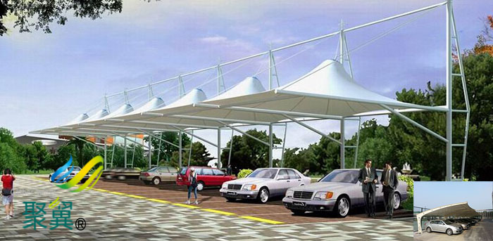 武漢汽車膜結構自行停車棚膜體安裝工程