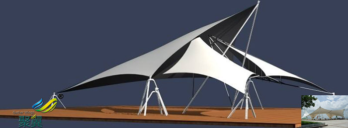 浙江景觀張拉膜結構停車棚設施設計小品廠家工程圖片