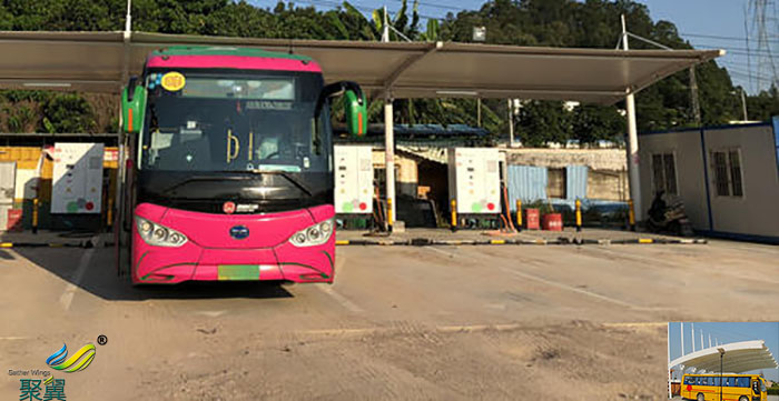 福建鋼膜結構大巴車停車棚基礎設計效果圖