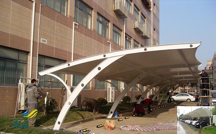寧波汽車停車棚景觀棚張拉膜結構公司設計設施工程