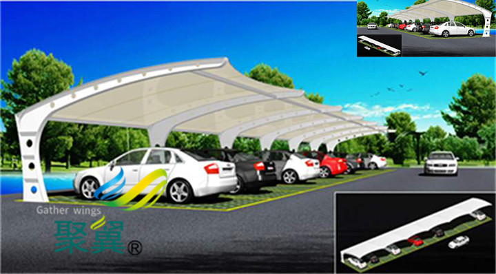 露天膜結構汽車停車棚安裝優勢|車棚膜材利用率